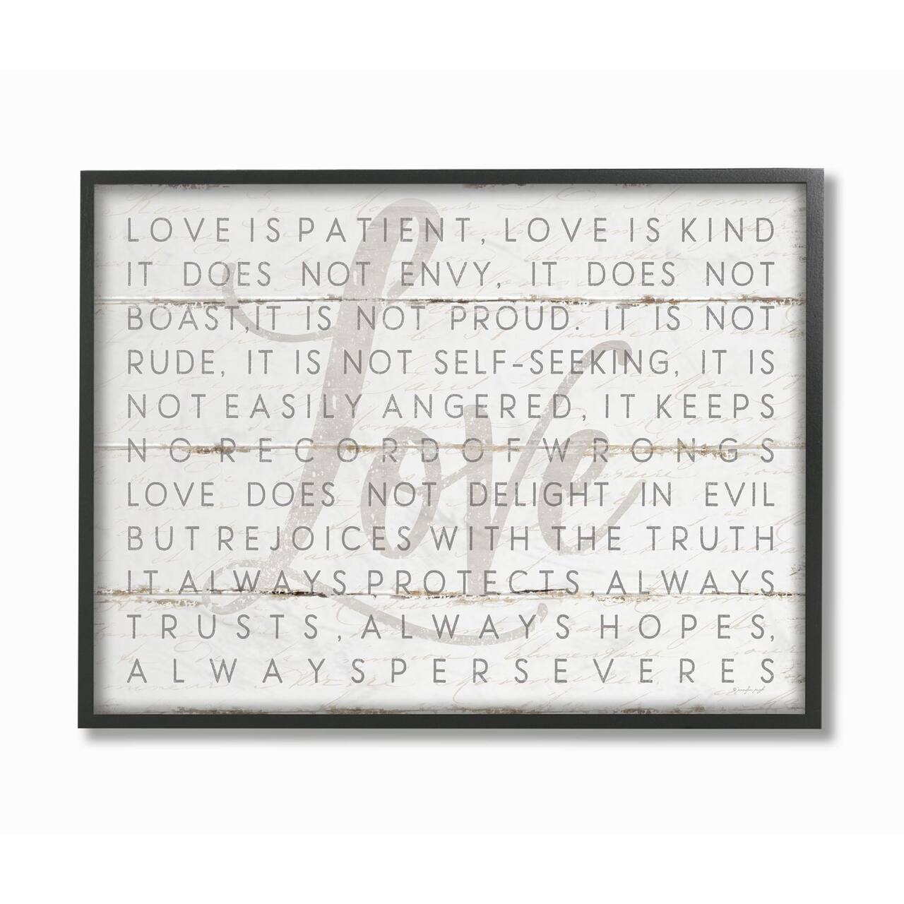 Stupell Industries Love Is Patient Gray on White with Black Frame Wall Accent